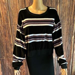 Wild Fable size XXL black pink purple stripped velvet long sleeved blouse